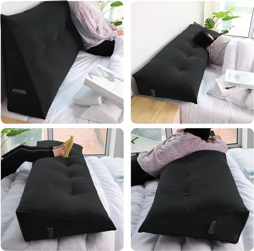 Vista 3 de WOWMAX Almohada para cabecero de terciopelo 100% algodón, tamaño individual, soporte de espalda de cuña para lectura para cama y sofá cama, cojín
