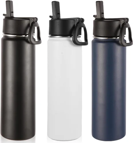 Vista 37 de Volhoply Botella de agua aislada de 24 onzas con tapa con popote, botellas deportivas de boca ancha de acero inoxidable con asa, tazas de vacío