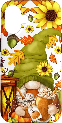 Vista 28 de iPhone 15 Hello Fall Gnomo para mujer, diseño de hojas de otoño, diseño de calabaza
