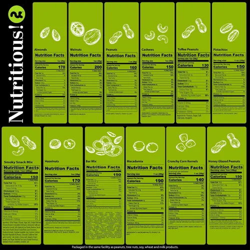 Vista 2 de NUT CRAVINGS - Cesta de regalo de nueces mixtas en bandeja de madera de diamante reutilizable + cinta verde (12 surtidos) golosinas para adultos