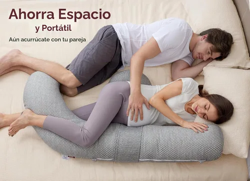 Vista 7 de Momcozy Almohadas de embarazo, original en forma de F, con cubierta de capa de aire, color gris