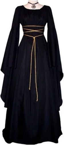 Vista 2 de GIANTHONG Vestido medieval irlandés para mujer vestido de color sólido fresco manga mariposa vestido esencial de Halloween
