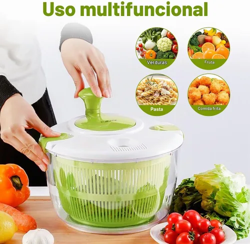 Vista 5 de Ensalada hilandera, secadora de lavado de verduras y frutas, hiladora de lechuga, para lavar frutas, verduras, pasta, verde, 5L