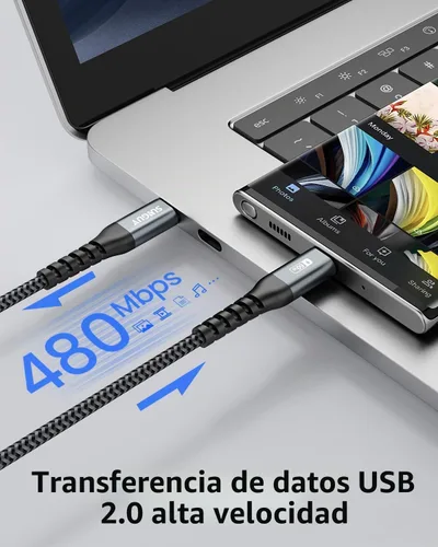 Vista 5 de SUNGUY USB C a USB C de 1.5 pies [2 paquetes], cable USB C de 60 W PD de Cable de carga tipo C compatible con iPhone 17/16/15 Series, Samsung Galaxy