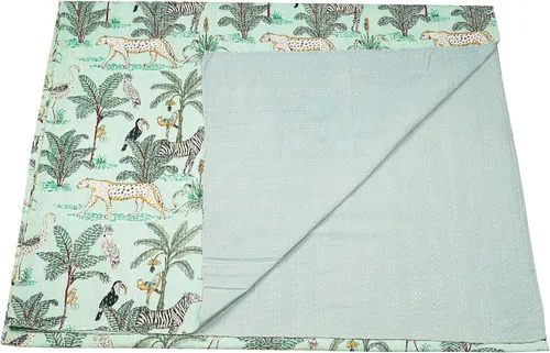 Vista 34 de Marubhumi Edredón tradicional indio de algodón puro con estampado de selva Kantha, funda de cama, colcha Kantha con estampado de animales, Negro