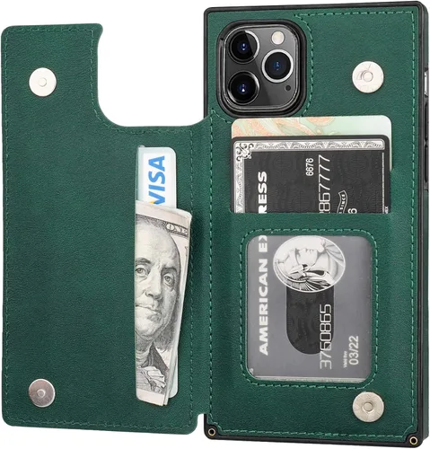Vista 17 de Bocasal Funda tipo cartera para iPhone 11 Pro con tarjetero para tarjetas de crédito, piel sintética suave premium, función atril, cierre magnético