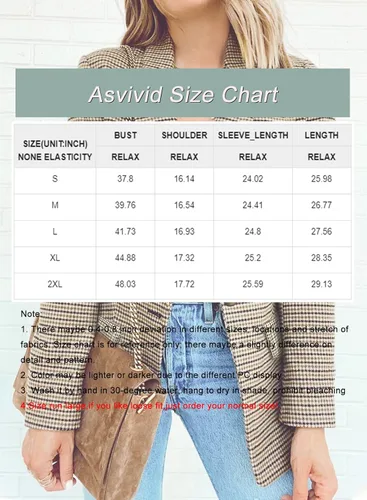 Vista 6 de Asvivid Blazer casual con solapa de muesca retro con un botón a cuadros de manga larga para empresa oficina chaqueta de trabajo con frente abierto