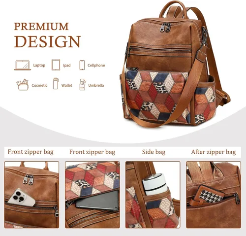 Vista 3 de AGLOD mochila de cuero para mujer, bolso de diseñador para damas, con correa para el hombro, bolso de trabajo de imitación, bolsos de mano