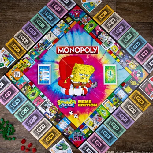 Vista 4 de Monopoly Spongebob Squarepants Meme Edition Basado en el programa de Nickelodeon Con memes familiares de ubicaciones, episodios y personajes