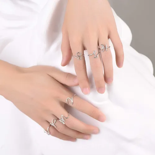 Vista 6 de SILVERCUTE S925 Initial Rings, Adjustable Size 6-12 Statement Alphabet Letter A-Z Jewelry Personalized Twisted Initials Rings Sterling Silver