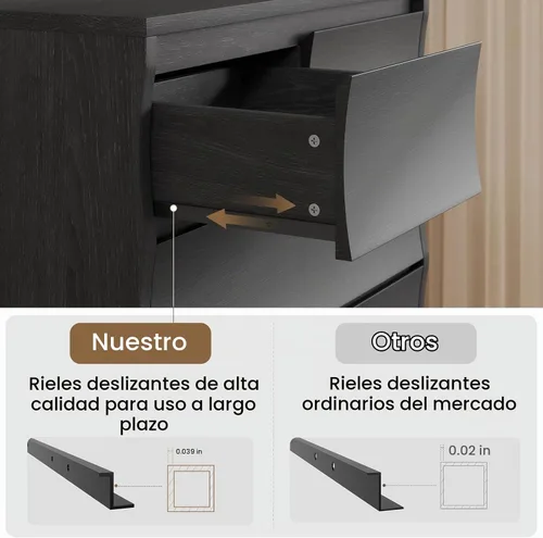 Vista 7 de Cómoda alta negra para dormitorio, cómoda de 61.1" de alto con 8 cajones, cómodas de madera y cómodas con cajones, organizadores de cajones Negro
