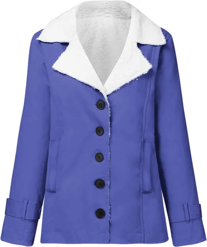 Vista 4 de Chaqueta de invierno cálida para Mujer, Abrigos Lana borrosos Sherpa gruesos, cárdigan solapa botones Felpa Color sólido