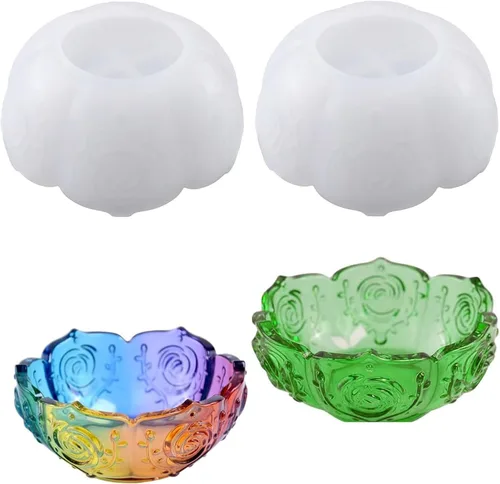 Vista 9 de Paquete de 2 moldes de resina para cuencos de flores, moldes de velas para bandeja de manualidades, moldes de silicona de loto para bricolaje, caja