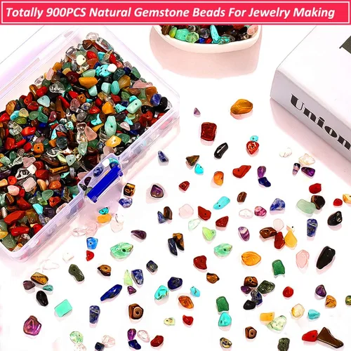 Vista 4 de Cuentas para hacer joyas, 900 cuentas sueltas de piedras preciosas de cristal natural, cuentas a granel de roca irregular con caja de plástico