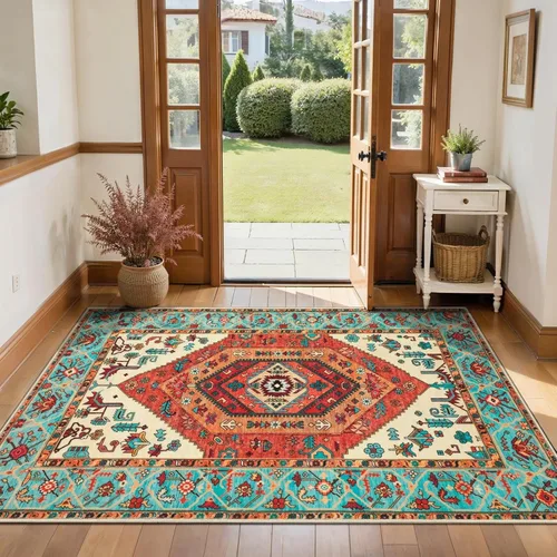 Vista 598 de SERISSA - Tapetes florales vintage, antideslizante, lavable, pequeño, ultrasuave, bohemio, de pelo bajo, para entrada, interiores, habitación