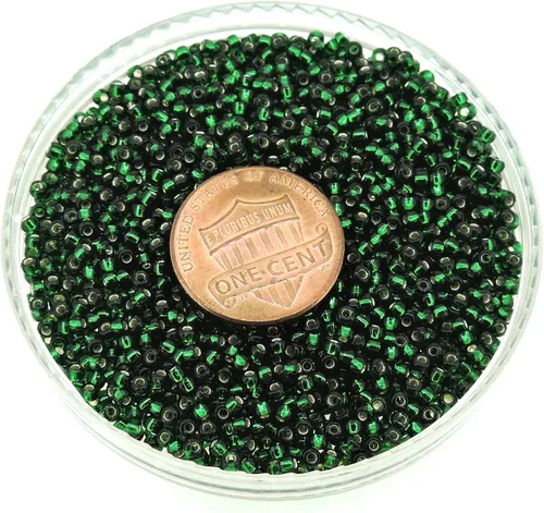 Vista 5 de Cuentas de cristal de rocailles Miyuki 11/0 con forro plateado esmeralda oscuro, 0.85 oz