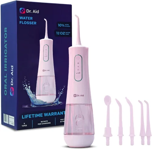Vista 15 de Dr. Aid Irrigador de agua portátil – Irrigador oral dental para viajes con tanque de 11 onzas, filtro, 5 puntas, cargador magnético – IPX8 Negro