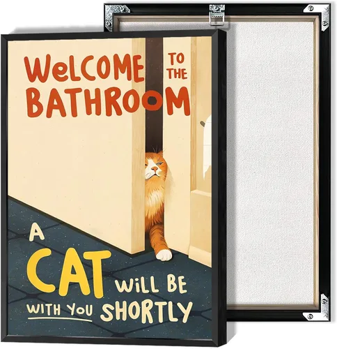 Vista 20 de Póster abstracto vintage de animales retro, dos gatos amarillos sosteniendo pistolas, pintura divertida acuarela gato lienzo arte de pared