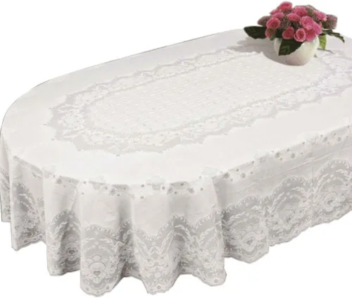 Vista 2 de ZUODOOKU Mantel rectangular ovalado con patrón de encaje de plástico, color beige