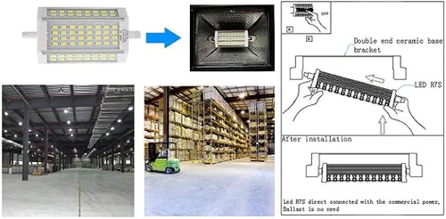 Vista 6 de Bombilla LED R7S J118 T3 de 30 W, luz diurna blanca, base R7S de 4.646 in, equivalente a 300 W, reemplazo LED de doble extremo para bombilla