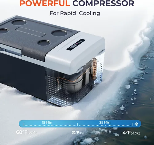Vista 2 de EKOJUCE Refrigerador portátil de 12 voltios, refrigerador eléctrico de 16 cuartos (15 litros) - 4℉-68℉, 12/24V DC y 100-240V AC Refrigerador