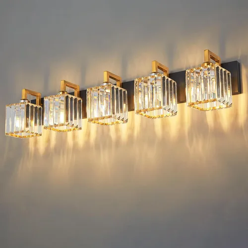 Vista 40 de Moderna lámpara de cristal para pared/tocador de baño, de 5 luces, color cromo Cromo torcido