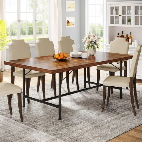 Vista 4 de Tribesigns Mesa de comedor para 6-8 personas, mesa de cocina rectangular de madera de 70.9 pulgadas con marco de metal de tubo, mesa de comedor