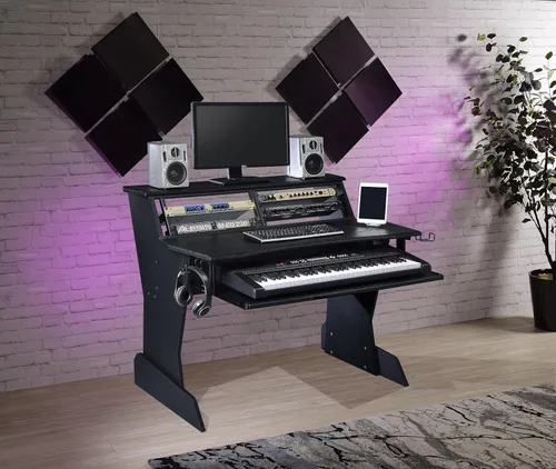 Vista 7 de Musia BE200 Series Estación de trabajo de estudio musical de escritorio con 2 x 4U Rack (Negro)