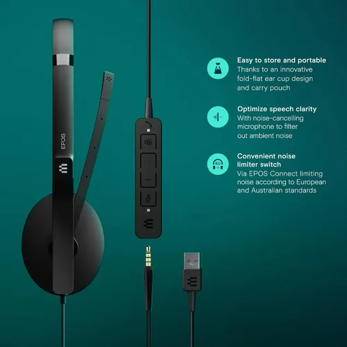 Vista 3 de EPOS Adapt 165T USB II - Auriculares con cable de doble cara - Conectividad Jack de 0.138 in/USB - Certificación de equipos - UC optimizado - Sonido