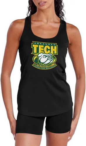 Vista 457 de Camiseta deportiva sin mangas oficial de NCAA Collegiate para mujer, con espalda cruzada, colección con logotipo primario