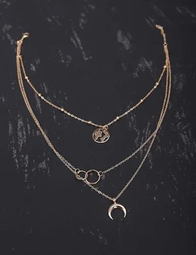 Vista 4 de fxmimior - Collar de 2 niveles con diseño de luna, colgante de plata y oro, para mujeres y niñas