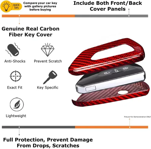 Vista 3 de iJDMTOY Funda para llavero de fibra de carbono, color rojo brillante, compatible con Audi 2019 en adelante A6 A7 E-Tron A8 Q8, llavero inteligente