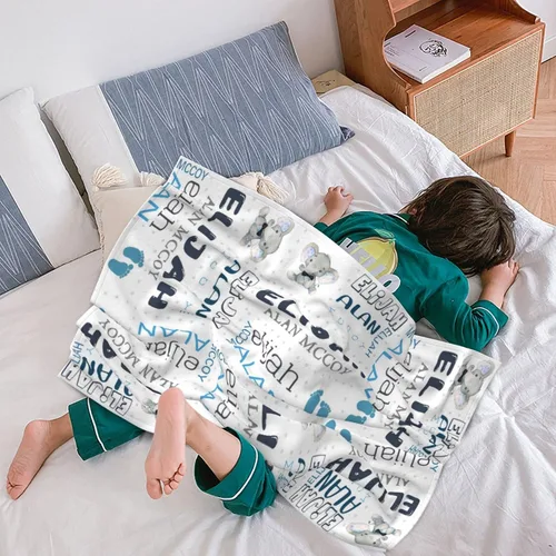 Vista 4 de Mantas de bebé personalizadas para niñas y niños con nombre, mantas personalizadas para niños, artículos de bebé personalizados, regalos Elefante
