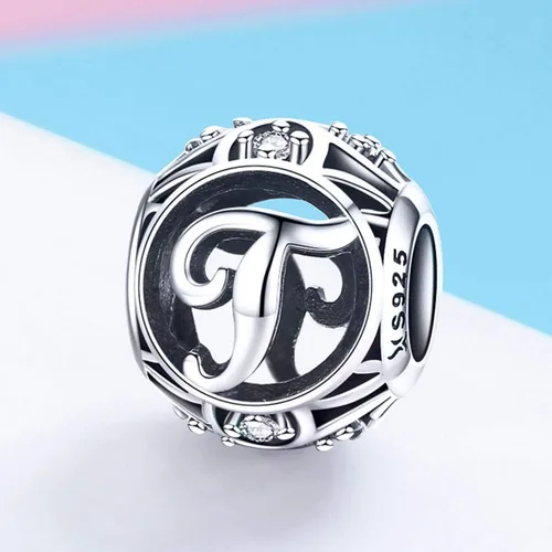 Vista 4 de Plata de ley 925 con piedras cúbicas, opciones completas de regalo de la A Z, cuentas de letras del alfabeto para pulseras europeas Pandora
