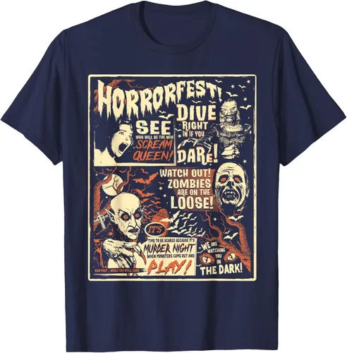 Vista 45 de Camiseta de terror vintage con póster de Halloween y película de terror Negro