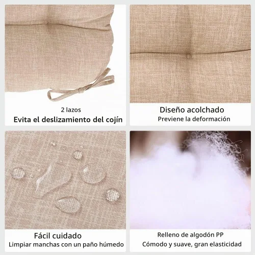 Vista 5 de Magpie Fabrics Juego de 2 cojines de asiento capitoné para exteriores e interiores con lazos, 19 x 19 pulgadas, impermeables, para silla de patio