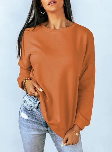 Vista 2 de Dokotoo Sudadera casual con cuello redondo para mujer, holgada, suave, de manga larga