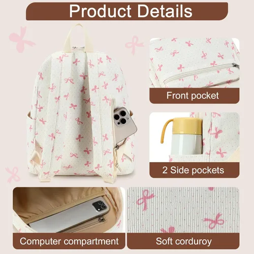 Vista 7 de LEDAOU Mini mochila para niñas, bonita mochila pequeña para mujeres, adolescentes, niños, escuela, viajes, bolso de hombro, Lazo rosado, Pequeño