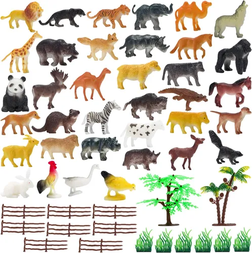 Vista 3 de Kimicare Figuras de animales, 52 piezas pequeñas pequeñas realistas de safari zoológico de plástico figuras de animales educativos de aprendizaje