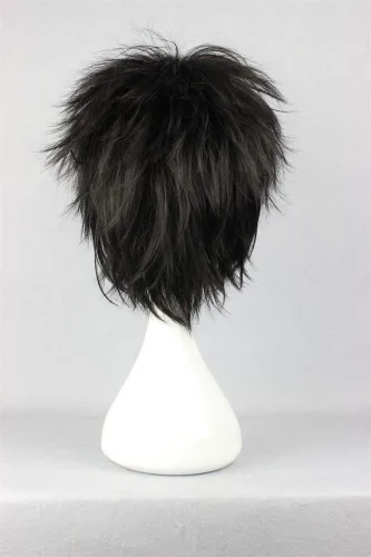 Vista 6 de COSPLAZA Peluca corta negra para cosplay con puntas esponjosas, resistente al calor, pelo sintético para emo Negro
