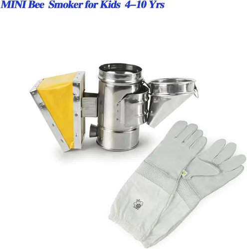 Vista 2 de Luwint Kit de ahumador de abejas para niños, mini ahumador de colmena de abeja de 7 pulgadas con guantes de apicultura XS para niños y niñas de 4 a