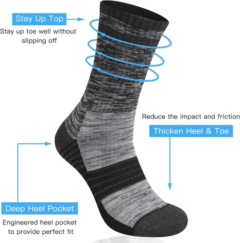 Vista 3 de COOVAN Calcetines de senderismo para hombre, calcetines para exteriores, 5 pares de calcetines deportivos acolchados que absorben la humedad