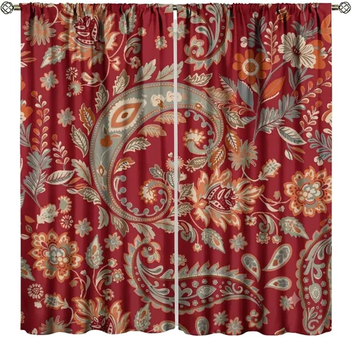 Vista 15 de Cortinas opacas con estampado de flores de cachemira, estampado de cachemira sobre fondo blanco, para decoración del hogar, cocina, restaurante