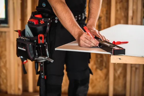 Vista 5 de Hultafors Work Gear HT5433 Carpenter's - Bolsa de cuero resistente para uñas y herramientas, bolsillos frontales con doble fuelle