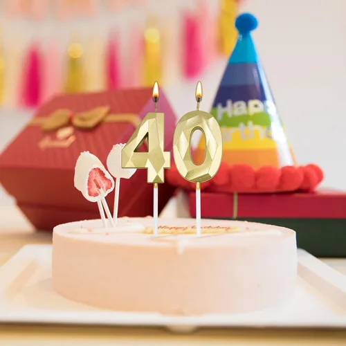 Vista 3 de Velas de cumpleaños número 29 y 92 para pastel, velas doradas con forma de diamante 3D con forma de diamante, decoraciones de cumpleaños