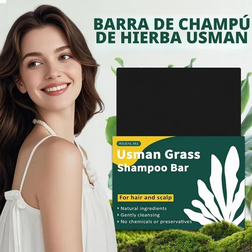 Vista 2 de Usma Grass - Barra de champú sólido para oscurecer el crecimiento, jugo Usman gris reductor Polygonum Black Jabón, cabello gris inversa rutina He