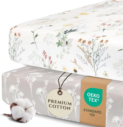 Vista 8 de Pobibaby Paquete de 2 sábanas bajeras para cuna para niñas, juego de sábanas de mezcla de algodón de primera calidad, suaves y transpirables