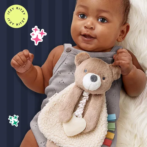 Vista 6 de Itzy Ritzy - Itzy Lovey incluye mordedor - Baby Lovey con mordedor, cintas texturizadas y brazos colgantes - Cuenta con sonido arrugado, tela Sherpa