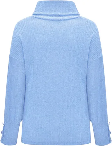 Vista 4 de Ropa de moda 2023 para mujer, cuello redondo, manga larga, de gran tamaño, casual, acogedora, de punto, suave, suéter tipo túnica