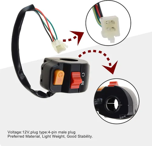 Vista 3 de GOOFIT Botón universal de interruptor de faro delantero de montaje en manillar derecho de 7/8 pulgadas con interruptor de encendido de repuesto